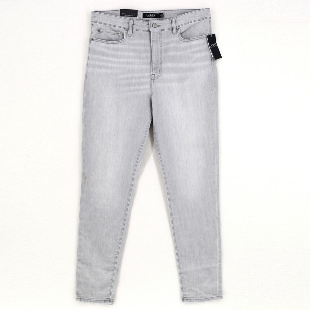Lauren Ralph Lauren Women Grey Cotton High Rise Skinny Leg Ankle Jeans Size 14